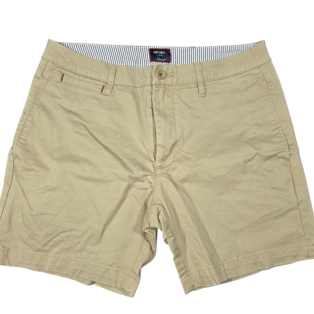 UNTUCKit St Vincent Chino‎ Short Mens 32 Beige Tan 8" Inseam Cotton Twill Preppy